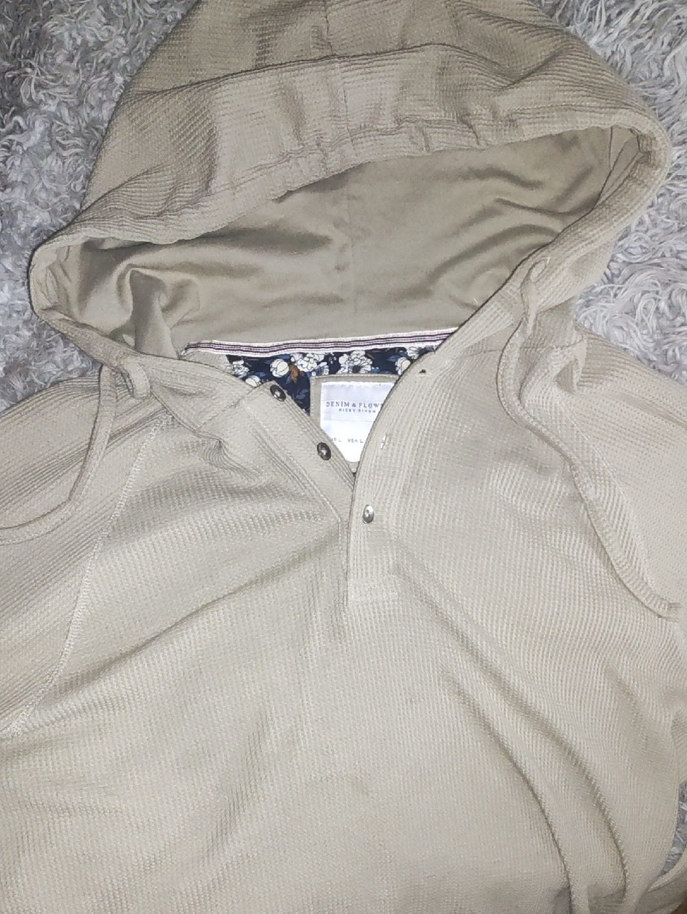 Denim & Flower Men's Light Beige Hooded Waffle Knit Pullover
